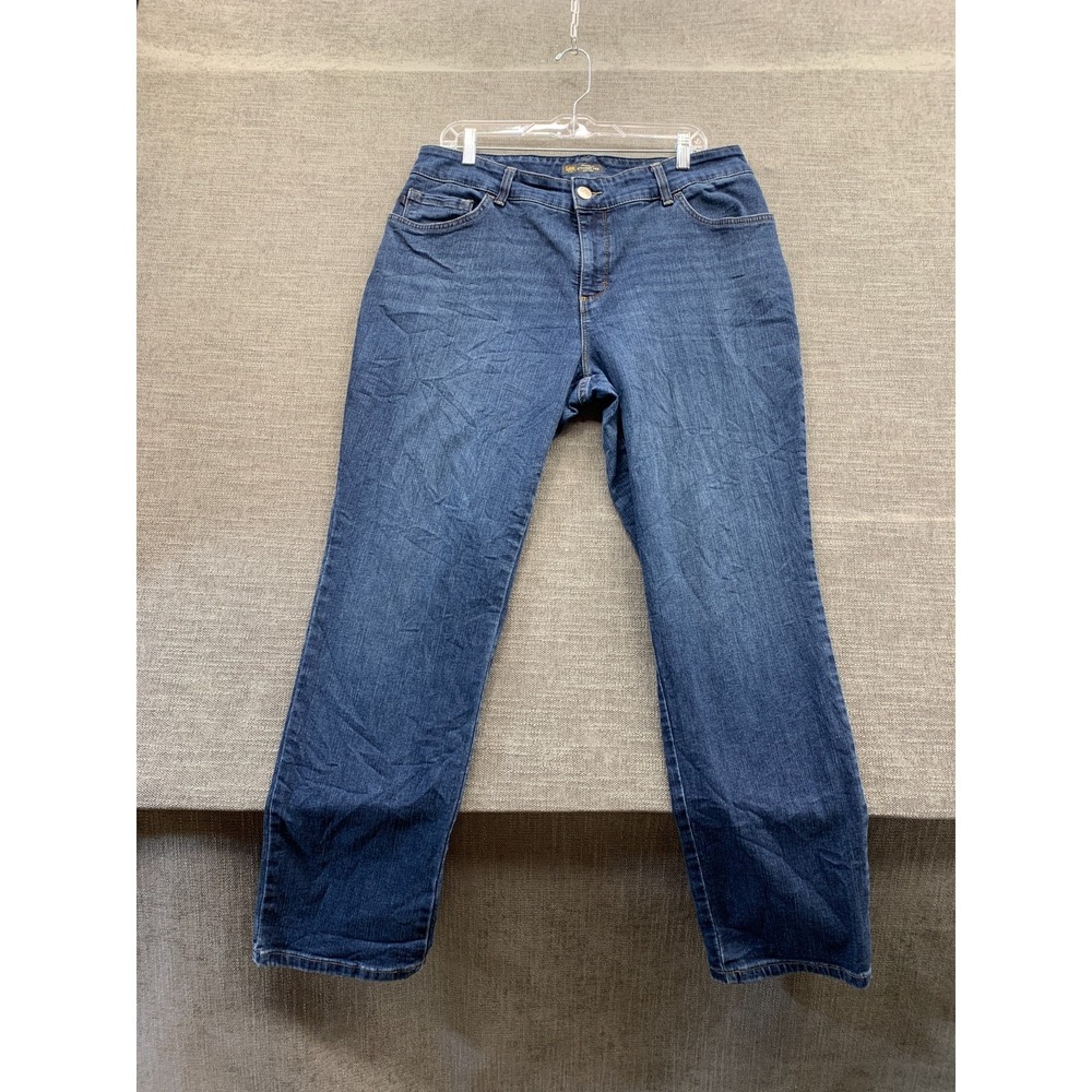 Lee Instantly Slims Jeans Womens 16W Blue Denim Stretch Relaxed Fit Straight Leg